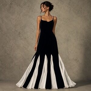 Vintage Betsy & Adam Black Velour Gown With White. Mermaid Style Size 14 EUC